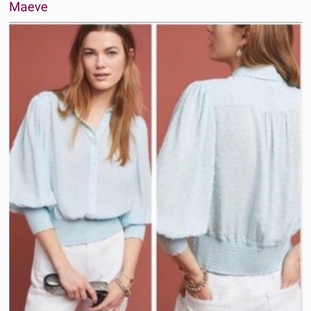 Anthropologie Blue Oversized Blouse with Mandarin Collar